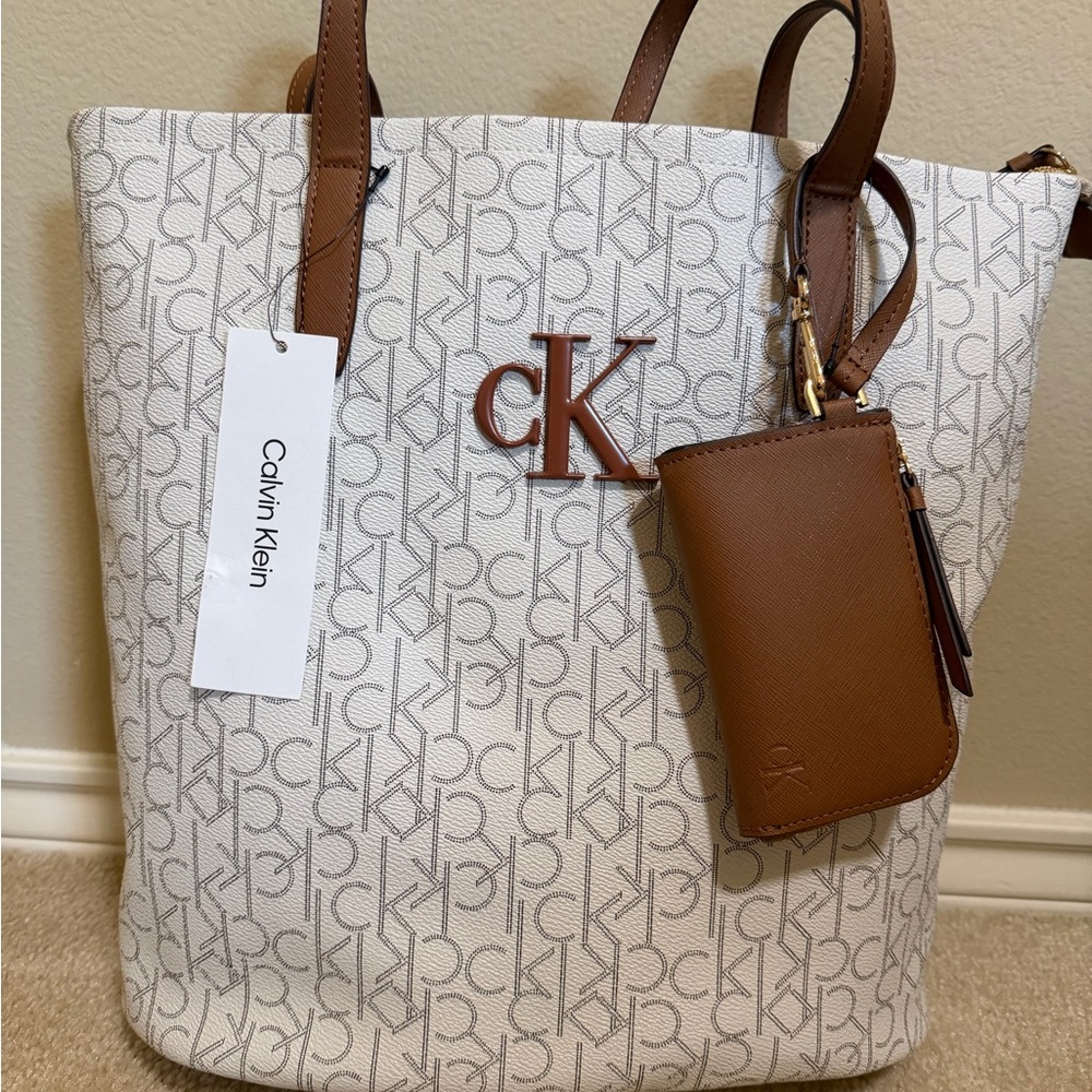 Calvin Klein Cream and Tan Tote Bag